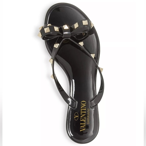 New VALENTINO GARAVANI Rockstud black PVC Thong PVC flip flops sandals - Picture 3 of 10